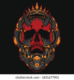 skull king head illustration with a mecha theme, perfect for the design of t-shirts, merchandise, stickers, posters, etc.