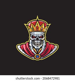 Skull king mascot logo. Editable strokes. Black background.