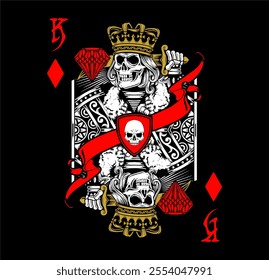 skull king playing game tash t-shirt graphic design vector illustration 