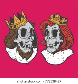 Skull King and Queen vector. Love skull couple. 