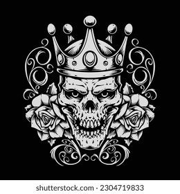 skull king with roses and ornament illustration
