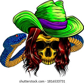 skull king with snake vector illustration design