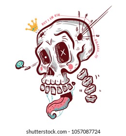 Skull King Vector illustration. T-shirt and poster design.