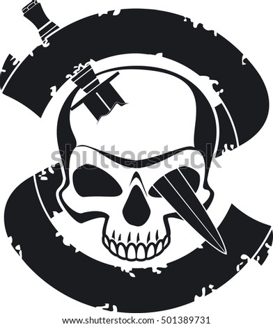skull with knife and banner