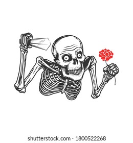 skull with knife and flowers vector illustration