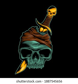 skull with knife illustration art