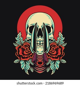 Skull Knife Retro Vector Illustration Illustration