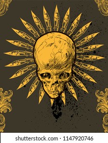 Skull and Knife and spray blot. Vector Illustration.