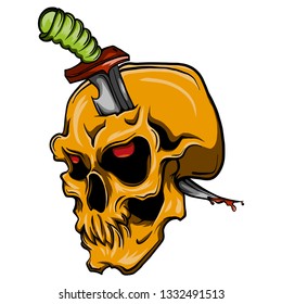 skull with a knife stabbed