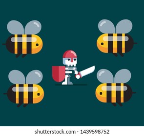 skull knight and bee monster flat design art