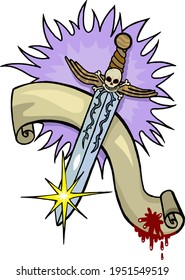 Skull Knive with scroll and blood