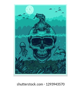 skull komodo dragon poster/flyer vector illustration