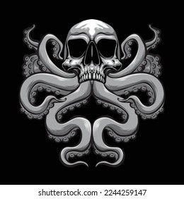 skull kraken tentacle vector illustration