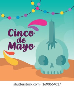 skull with the label of cinco de mayo vector illustration design