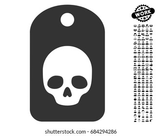 Skull Label icon with black bonus profession clip art. Skull Label vector illustration style is a flat gray iconic element for web design, app user interfaces.