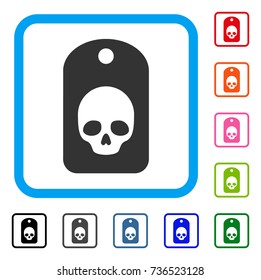 Skull Label icon. Flat grey pictogram symbol in a light blue rounded frame. Black, gray, green, blue, red, orange color variants of Skull Label vector. Designed for web and application user interface.