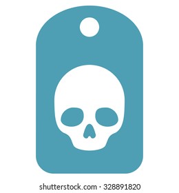 Skull Label vector icon. Style is flat symbol, cyan color, rounded angles, white background.
