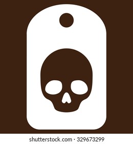 Skull Label vector icon. Style is flat symbol, white color, rounded angles, brown background.