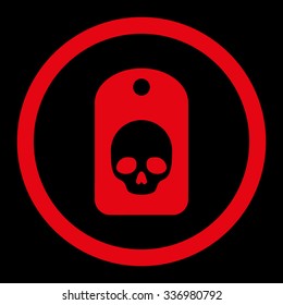 Skull Label vector icon. Style is flat rounded symbol, red color, rounded angles, black background.