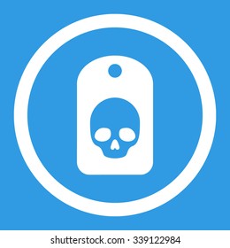 Skull Label vector icon. Style is flat rounded symbol, white color, rounded angles, blue background.
