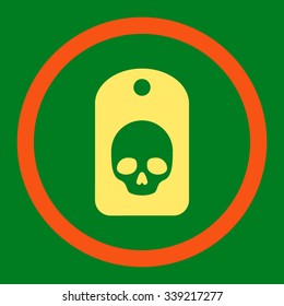 Skull Label vector icon. Style is bicolor flat rounded symbol, orange and yellow colors, rounded angles, green background.