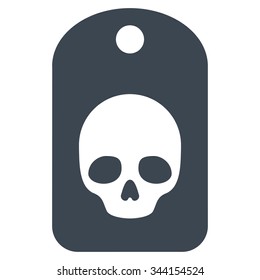 Skull Label vector icon. Style is flat symbol, smooth blue color, rounded angles, white background.