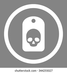 Skull Label vector icon. Style is flat rounded symbol, white color, rounded angles, gray background.