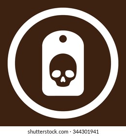 Skull Label vector icon. Style is flat rounded symbol, white color, rounded angles, brown background.