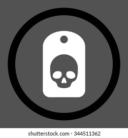 Skull Label vector icon. Style is bicolor flat rounded symbol, black and white colors, rounded angles, gray background.