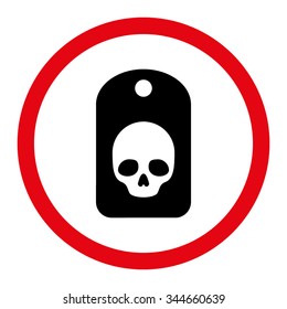 Skull Label vector icon. Style is bicolor flat rounded symbol, intensive red and black colors, rounded angles, white background.