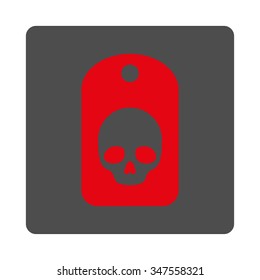 Skull Label vector icon. Style is flat rounded square silver button with red symbol, white background.