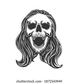 skull lady screaming vector illustration