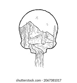 skull landscape illustration vector hand drawing