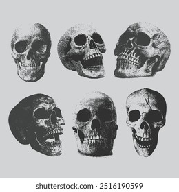 Skull Large Grain Photocopy Effect, for grunge punk y2k collage design
