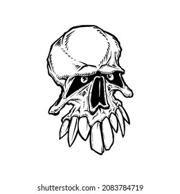 Skull with large teeth. Vector illustration in cartoon style on a white background.