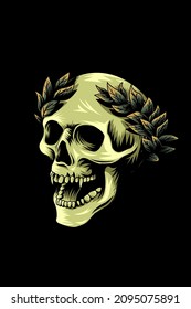 Skull with leaf crown vector illustration