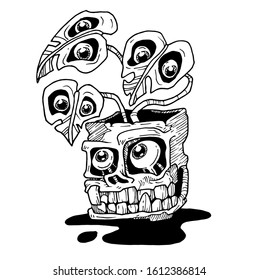 SKULL LEAF DRAWING STYLE VECTOR DESIGN
