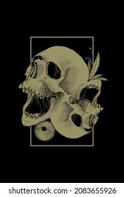 Skull with leaf and eyes artwork illustration