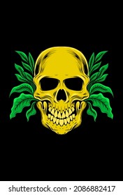 Skull with leaf vector illustration