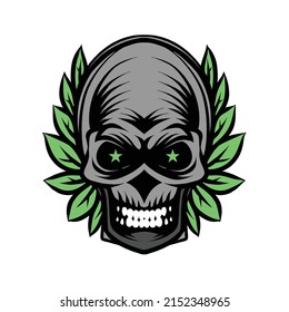 
Skull con diseño de ilustración de vector hoja
