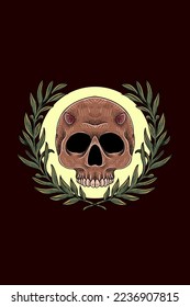Skull with leaves vector illustration