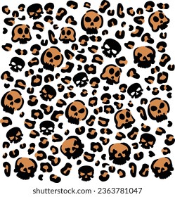 Skull leopard pattern, Halloween seamless pattern, Spooky.