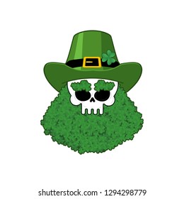 Skull of Leprechaun beard in Shamrock. Skeleton head. Holiday of Ireland. St.Patrick 's Day. Traditional Irish holiday.