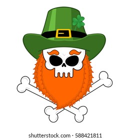 Skull leprechaun with red beard. Green Irish cap. St. Patrick's Day national holiday. Traditional Ireland Festival
