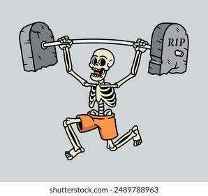 skull lifting a barbell illustration