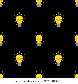 Skull light bulb Pattern seamless. Concept dead idea Background. Vector texture