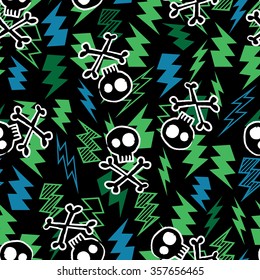 Skull and Lightning Bolt Seamless Repeat Wallpaper Tile