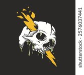 Skull with lightning. Hand drawn vector illustration