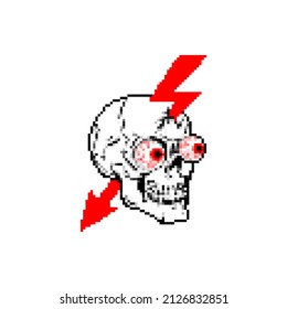 Skull and lightning sign of danger pixel art. Security symbol 8 bit. Danger! Keep out pixelated