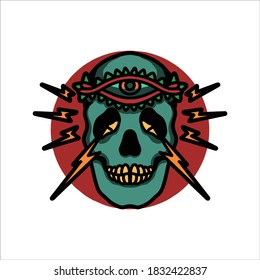 skull and lightnings illustration vector design